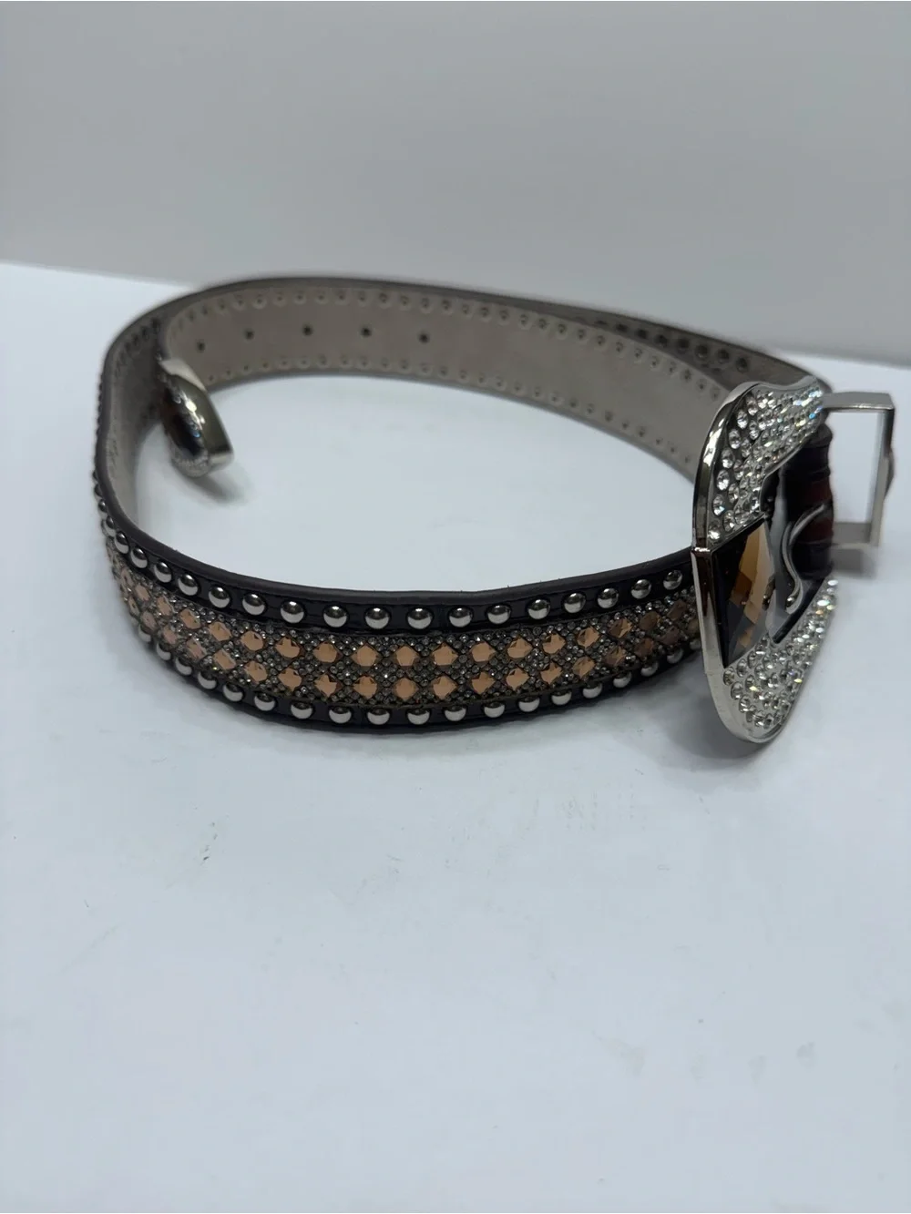 Super Bling Rhinestone Brow Leather Belt XL